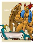  abs anthro balls bathtub bgn biceps big_muscles big_penis breath_of_fire claws cyhyrau dragon fish flaccid garr hair half-erect male marine muscles nude paws pecs penis shark shocked soap standing surprise text towel wings 