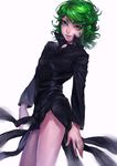  bad_id bad_pixiv_id black_dress closed_mouth cowboy_shot curly_hair dress dutch_angle eyelashes fingernails green_eyes green_hair highres long_sleeves looking_at_viewer one-punch_man realistic short_hair simple_background solo standing tatsumaki tenobe white_background 