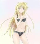  black_bra black_panties blonde_hair bra fate_testarossa long_hair lyrical_nanoha mahou_shoujo_lyrical_nanoha_strikers navel panties red_eyes solo sonyntendo tears underwear underwear_only white_background 