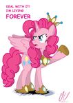  cutie_mark english_text equine female feral friendship_is_magic hair horn horse mammal my_little_pony pegasus pinkie_pie_(mlp) pony solo teammagix text winged_unicorn wings 