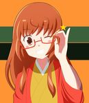  ahoge blush buratei_marii glasses highres japanese_clothes joshiraku long_hair open_mouth red_hair smile solo star taka_(takahirokun) 