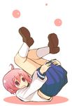  ahoge full_body nonohara_yuzuko open_mouth pink_eyes pink_hair pleated_skirt school_uniform school_uniform_(yuyushiki) serafuku shoes shouma_keito simple_background skirt socks yuyushiki 