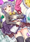  bad_id bad_pixiv_id brown_eyes chain collar dress gloves hair_ornament hairclip idolmaster idolmaster_cinderella_girls koshimizu_sachiko midriff navel open_mouth purple_hair random_(ningen_modoki) school_uniform short_hair skirt thighhighs 