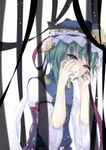  bad_id bad_pixiv_id blue_eyes crying geike green_hair hat ribbon shiki_eiki solo tears touhou 