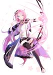  1girl ;) absurdres arrow_(projectile) black_boots black_shorts blue_eyes boots bow_(weapon) breasts cape cleavage corset elf elysia_(honkai_impact) elysia_(miss_pink_elf)_(honkai_impact) floral_background highres holding holding_arrow holding_bow_(weapon) holding_weapon honkai_(series) honkai_impact_3rd large_breasts long_hair one_eye_closed pink_hair pointy_ears s9897907160915 short_shorts shorts shrug_(clothing) smile solo very_long_hair weapon white_background white_corset 