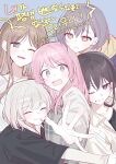  5girls :3 bang_dream! bang_dream!_it&#039;s_mygo!!!!! black_hair blue_background blush brown_eyes brown_hair chihaya_anon closed_eyes closed_mouth commentary_request fang grey_eyes grey_hair group_hug hair_between_eyes highres hug jewelry kaname_raana korean_commentary korean_text long_hair mole mole_under_eye multiple_girls mygo!!!!!_(bang_dream!) nagasaki_soyo necklace one_eye_closed open_mouth pink_hair purple_eyes shiina_taki short_hair sidelocks simple_background sweatdrop takamatsu_tomori teeth translation_request upper_body upper_teeth_only white_hair yojeong_dimseom 