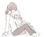  christa_renz freckles hug kagosumi multiple_girls ponytail shingeki_no_kyojin short_hair sitting ymir_(shingeki_no_kyojin) yuri 