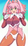  animal_ears blush breasts bunny_ears green_eyes kihaiu large_breasts long_hair pantyhose pink_hair plump seraphita_(xenogears) skin_tight solo xenogears 