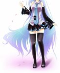  breasts detached_sleeves gradient_hair hatsune_miku head_out_of_frame long_hair medium_breasts multicolored_hair necktie nyaa_(nnekoron) simple_background skirt solo thighhighs very_long_hair vocaloid white_background zettai_ryouiki 