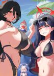  &lt;|&gt;_&lt;|&gt; 3girls absurdres bikini black_bikini black_choker black_hair black_wings blue_archive breasts choker eyewear_on_head food front-tie_bikini_top front-tie_top halo hasumi_(blue_archive) hasumi_(swimsuit)_(blue_archive) head_wings highres ichika_(blue_archive) ichika_(swimsuit)_(blue_archive) koharu_(blue_archive) koharu_(swimsuit)_(blue_archive) large_breasts looking_at_viewer low_twintails medium_breasts multiple_girls navel official_alternate_costume pink_hair pink_halo red_eyes red_halo shaved_ice side-tie_bikini_bottom sunglasses suzume_b swimsuit twintails unusually_open_eyes wings 
