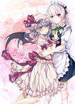  ayarin103 bat_wings blue_eyes blue_hair braid dress hat izayoi_sakuya looking_at_viewer maid maid_headdress multiple_girls pink_eyes remilia_scarlet short_hair smile touhou twin_braids white_hair wings wrist_cuffs 