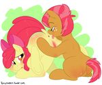  amber_eyes anal anus apple_bloom_(mlp) ass_up babs_seed_(mlp) cub duo english_text equine female feral freckles friendship_is_magic green_eyes hair horse incest lesbian looking_back mammal my_little_pony oral pony ponyclopsasaurus pussy red_hair rimming saliva saliva_string sex simple_background text two_tone_hair young 