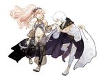  1girl braid cape couple fire_emblem fire_emblem:_kakusei hand_kiss henry_(fire_emblem) hetero hirumae kiss olivia_(fire_emblem) pink_hair ponytail sandals white_hair 