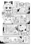  &gt;_&lt; animal_hat ascot blowing bow chibi cirno closed_eyes colonel_aki comic drill_hair folklore frozen greyscale hair_bow hat house ice ice_wings luna_child monochrome multiple_girls o3o o_o pig running sunny_milk sweatdrop three_little_pigs touhou translated twintails wings wolf 