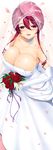  alternate_hairstyle bad_id bad_pixiv_id bare_shoulders blush bouquet breasts bridal_veil bursting_breasts cleavage dress elbow_gloves flower gloves huge_breasts long_hair maou_(maoyuu) maoyuu_maou_yuusha nakano_sora petals red_eyes red_hair smile solo veil wedding_dress 