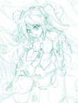  1girl audio_jack birthday cable cyborg full_body hatsune_miku looking_at_viewer monochrome necktie number_tattoo parted_lips rakshasa_(artist) shirt skirt subdermal_port tattoo twintails vocaloid 
