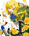  ascot bad_id bad_pixiv_id blonde_hair blue_eyes dress flower gom_(g_0) ib laughing long_hair mary_(ib) open_mouth palette_knife rose solo 