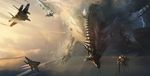  afterburner aircraft airplane cloud condensation_trail destruction electricity f-15_eagle fighter_jet firing jet military military_vehicle missile monster no_humans original realistic robot science_fiction sky smoke 
