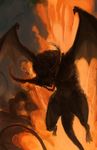  dragon explosion fire highres horns magic:_the_gathering monster no_humans silhouette tail volcanic_dragon volcano wings 