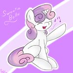  cub english_text equine eyes_closed female feral friendship_is_magic fur hair horn horse mammal musical_note my_little_pony open_mouth plushtail pony purple_hair simple_background solo sweetie_belle_(mlp) text two_tone_hair unicorn white_fur young 