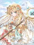  blonde_hair blue_eyes hiro_(hirohiro31) long_hair original seiten_ragnarok sky smile solo staff wings 