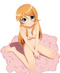  aqua_eyes bad_id bad_pixiv_id barefoot blush breasts hair_ornament hairclip kousaka_kirino kuroume_(siraume0003) long_hair long_legs looking_at_viewer medium_breasts navel nipples nude orange_hair ore_no_imouto_ga_konna_ni_kawaii_wake_ga_nai sitting small_breasts smile solo v_arms wariza 