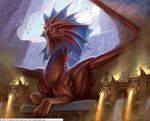  dragon_wings feral fire hypersonic_dragon magic_the_gathering male niv-mizzet red_body scalie spread_wings todd_lockwood waterfall wings wizards_of_the_coast 