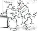  apron bear bottomless canine chef clothing cook cooking dirtymutt dog duo gay male mammal obese open_shirt overweight shirt underwear 