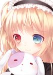  absurdres bad_id bad_pixiv_id blonde_hair blue_eyes boku_wa_tomodachi_ga_sukunai gothic_lolita hairband hasegawa_kobato heterochromia highres lolita_fashion lolita_hairband long_hair red_eyes shiyu_(sweet_dream) solo stuffed_animal stuffed_bunny stuffed_toy triangle_mouth 