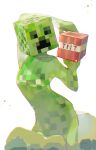  1girl absurdres arm_up block_head colored_skin creeper explosive green_skin highres holding_block lixiang_guo_alice minecraft solo tnt tnt_block_(minecraft) white_background 