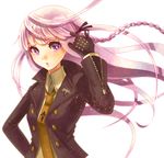  black_gloves braid danganronpa danganronpa_1 gloves kirigiri_kyouko long_hair necktie purple_eyes purple_hair single_braid sora_(pikasora) 