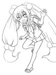  backpack bad_id bad_pixiv_id badge bag button_badge buttons child greyscale hair_bobbles hair_ornament highres hood hoodie kodomo_no_jikan kokonoe_rin kuro-hero leg_up lineart long_hair monochrome name_tag open_mouth randoseru sandals skirt smile solo transparent_background very_long_hair 