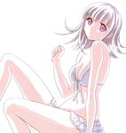  bikini breasts cleavage danganronpa eyelashes flipped_hair long_hair medium_breasts nanami_chiaki pink_eyes pink_hair simple_background solo sora_(pikasora) super_danganronpa_2 swimsuit white_background 