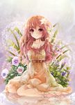  dress flower hair_flower hair_ornament highres long_hair original puracotte red_eyes red_hair sitting smile solo 