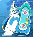 2025 anthro artist_name black_nose blue_background blue_body blue_ears blue_fur blue_sclera blush blush_lines board claws crossover digital_media_(artwork) eyebrows eyewear eyewear_on_head fangs front_view fur generation_3_pokemon goggles goggles_on_head green_eyes hi_res holding_board holding_object looking_at_viewer male mismatched_ears multicolored_body multicolored_fur neck_tuft nintendo pokemon pokemon_(species) raised_eyebrow rydryd sega sharp_teeth shiny_pokemon simple_background smile solo sonic_racing:_crossworlds sonic_the_hedgehog_(series) standing teeth text tongue tuft two_tone_body two_tone_fur white_body white_ears white_fur white_tuft yellow_claws zangoose