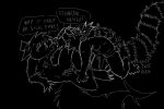 2025 4_fingers 5_fingers aggressive ambiguous_gender ambiguous_species anthro anthro_on_anthro arm_grab armpit_hair big_tail black_and_white black_background bodily_fluids body_hair breasts chest_markings claws clothing colored_line_art dialogue digital_drawing_(artwork) digital_media_(artwork) digitigrade dildo drooling duo duo_focus english_text erection featureless_breasts fingers flat_chested floppy_ears fluffy fluffy_tail fur genitals grin group hair half-closed_eyes hand_on_face hand_on_leg hand_on_thigh hat hat_only headgear headgear_only headwear headwear_only humor hunched_over hybrid imminent_sex impending_penetration leg_over_shoulder line_art looking_at_another lying lying_on_ground mammal markings messy_fur monochrome mostly_nude moxie_(trotbug) narrowed_eyes noseless nude nude_anthro on_back on_ground pinned pubes pushing_away questionable_consent raised_leg ribbed_dildo ribs saliva sex_toy sharp_fangs sharp_teeth signature simple_background sketch smile speech_bubble spread_legs spreading strapon stripes tail talking_to_another talking_to_partner tears teeth text toby_(trotbug) top_hat trotbug unusual_anatomy unusual_genitalia watermark white_line_art