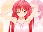  adjusting_hair armpits cthugha_(nyaruko-san) hair_down haiyore!_nyaruko-san highres long_hair one_eye_closed red_eyes red_hair ryuc4883 solo 