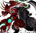  absurdres armor claws crosscounter crossover energy fangs getter_emperor getter_rays getter_robo getter_robo_arc giant giant_monster ginga_no_kou glowing godzilla godzilla_(series) godzilla_singular_point godzilla_ultima green_light highres horns kaiju mecha mecha_focus monster no_humans open_mouth red_armor robot scales sharp_teeth spikes spines super_robot super_robot_wars super_robot_wars_y tail teeth tokusatsu very_long_tail 