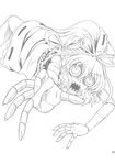  bags_under_eyes crawling crazy_eyes doll_joints dress greyscale hands highres horror_(theme) looking_at_viewer medicine_melancholy messy_hair monochrome ribbon sharp_teeth short_hair solo takaku_toshihiko teeth touhou 