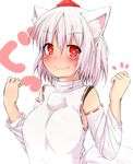 absurdres animal_ears bad_id bad_pixiv_id bare_shoulders blush breasts detached_sleeves face hat highres ichirin inubashiri_momiji large_breasts looking_at_viewer pom_pom_(clothes) short_hair silver_hair smile solo tail tokin_hat touhou upper_body wolf_ears wolf_tail 