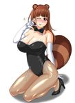  ;p anegasaki_nene animal_ears bow bowtie breasts brown_eyes brown_hair brown_legwear cleavage detached_collar elbow_gloves fake_animal_ears gloves high_heels huge_breasts leotard love_plus mole mole_under_eye musasinodaichi one_eye_closed pantyhose playboy_bunny_leotard raccoon_ears raccoon_tail shoes short_hair sitting solo tail tongue tongue_out white_gloves wrist_cuffs 