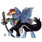  bankai bleach clothed clothing damaximos equine female feral friendship_is_magic hair horse looking_at_viewer mammal maximos multi-colored_hair my_little_pony parody pegasus plain_background pony purple_eyes rainbow_dash_(mlp) rainbow_hair robe scarf solo sword weapon white_background wings 