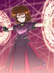  brown_hair closed_eyes fingerless_gloves gloves lyrical_nanoha magic_circle magical_girl mahou_shoujo_lyrical_nanoha mahou_shoujo_lyrical_nanoha_a's mahou_shoujo_lyrical_nanoha_a's_portable:_the_battle_of_aces material-s ryuhisho short_hair short_sleeves solo 