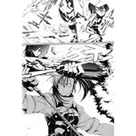  battle blocking bulletproof_vest doujinshi duel firing greyscale gun imizu_(nitro_unknown) mahou_sensei_negima! miyazaki_nodoka monochrome multiple_girls muzzle_flash pump_action sakurazaki_setsuna shell_casing short_hair shotgun side_ponytail spas-12 sword weapon 