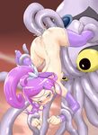  1girl anal blush cure_sword curly_hair dokidoki!_precure double_penetration earrings hair_ornament highres jewelry kenzaki_makoto magical_girl nude ponytail precure purple_eyes purple_hair serious sex tentacle tof vaginal 