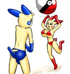  beach_ball big_breasts bikini breasts brother_and_sister bulge butt cleavage clothed clothing female glint happy huge_breasts male milkjunkie minun navel nintendo norithics plusle pok&#233;ball pok&#233;mon pok&#233;morph pok&eacute;ball pok&eacute;mon sibling smile spark swimsuit tight_clothing video_games 