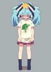  blue_hair full_body hair_ornament hoshikawa_lily nakkasu no_shoes sharp_teeth shirt short_shorts shorts simple_background solo star star_hair_ornament t-shirt tears teeth twintails zombie_land_saga 