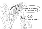  2013 antler antlers black_and_white condescending dialog discord_(mlp) draconequus english_text equine fangs female feral friendship_is_magic horn horse mammal monochrome my_little_pony plain_background pony sparkles text thex-plotion twilight_sparkle_(mlp) white_background winged_unicorn wings 