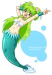 green_hair jewelry kemuma long_hair mermaid monster_girl muromi-san namiuchigiwa_no_muromi-san necklace red_eyes scales seashell shell smile solo twintails two_side_up 