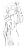  bad_id bad_pixiv_id blush breasts breath daiyousei greyscale groin long_hair monochrome naked_scarf nude salmon_(saaamon) scarf side_ponytail sketch small_breasts solo touhou 